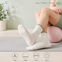 Chaussettes de yoga antidérapantes en coton pour femmes, design gratuit, côtelées, pour Pilates et Barre, avec bord contrastant