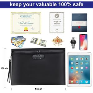 Brandwerende Zwarte Documenttas Lock Geld Beveiliging Organizer Siliconen Gecoat Glasvezel 10 Kaartsleuven A4 Documenten Contant Paspoort - Product Image 6