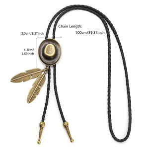Corbata Bolo de Metal HLC de Mezclilla Lavada Estilo Vintage para Hombre, Accesorio de Atuendo Vaquero Occidental, Elegante Colgante de Pluma, Adorno para Camisa y Cuello - Product Image 2