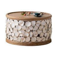 Table basse d'appoint ronde rétro en métal avec plateau en bois naturel pour salon, vente en gros directe usine