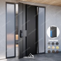 Puerta de Entrada Pivotante Moderna de Aluminio de Lujo con Inserto de Vidrio y Luces Laterales para Entrada de Villa