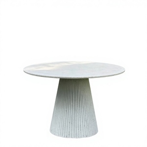 Round Dining Table Ivory Fluted <b>Sandblasted</b> Handmade Light Cement Modern Furniture - Product Image 1
