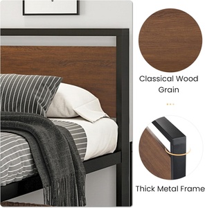 Sommier modulaire moderne en noyer, grand cadre de lit en métal, tête de lit et pied de lit en <span class=keywords><strong>bois</strong></span> pour appartement, chambre à coucher, hôtels - Product Image 2