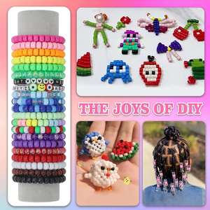 ชุดทำสร้อยข้อมือม้าโพนี่ DIY สำหรับเด็กผู้หญิง ชุดลูกปัดตัวอักษรสีสันสดใส ชุดงานฝีมือเครื่องประดับมิตรภาพ พร้อมเชือกยางยืด - Product Image 2