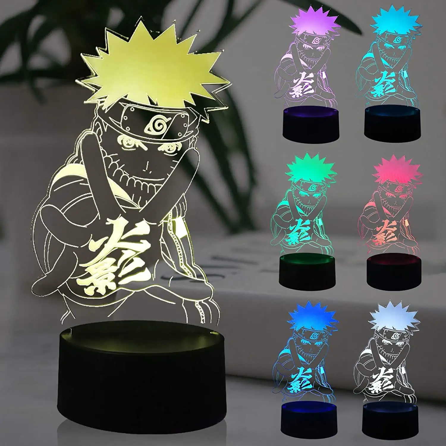 Amazon sıcak satış Anime figürü Uzumaki gece lambası çocuklar için yatak odası, 7 renkler USB şarj 3D LED Illusion masa lambası