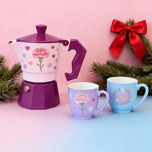 Cafetera Italiana de Aluminio con Juego de Tazas para Preparar Café Italiano y <span class=keywords><strong>Cubano</strong></span>, Regalo para el Día de San Valentín - Product Image 1