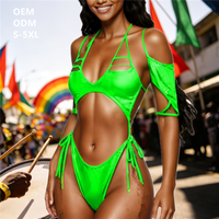Maillot de bain une pièce monokini découpé à épaules dénudées pour femme, style carnaval Mardi Gras, néon, pour défilé aquatique, combinaison de bain, uniforme d'équipe en gros, personnalisé