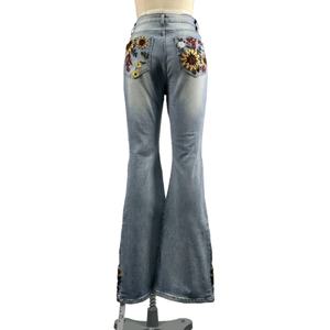 Jeans de Mujer de Alta Costura OEM con Bordado Floral, Pantalones Vaqueros de Cintura Alta, Casuales, Tradicionales, Lavado Azul Claro - Product Image 3