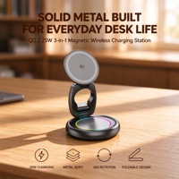 Chargeur magnétique 3 en 1, chargeur sans fil pliable Qi2.2 25W, charge rapide, alliage de zinc, rotation à 360°, portable, vente en gros d'usine, OEM