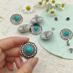 Pcs Turquoise <b>Buttons</b> Sunflower Decorative Buckles Round Conchos Screw Back <b>Buttons</b> For DIY Leather Accessories Green - Product Image 6