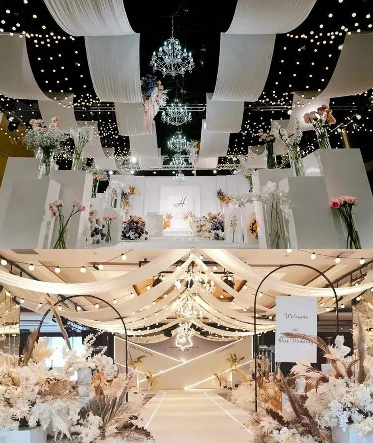 Bianco drappeggio in Chiffon tessuto matrimonio decorazione del soffitto drappeggio soffitto appeso drappeggio per festa di nozze
