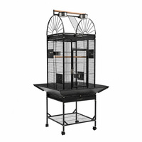 Cage à oiseaux en acier inoxydable noir pour perroquets, canaris, perruches, avec roulettes et plateau coulissant, vente en gros