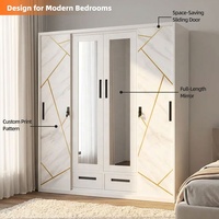 Diseño de patrón de impresión personalizado de 4 puertas almirah espejo chico gabinetes de metal de acero tela bebés armario muebles armario dormitorio