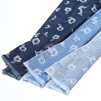 Pur Blanc Fleurs Bleu 82% Coton Jacquard Denim Tissu pour Jeans 7.8 Oz Haute Qualité Denim Tissu En Gros