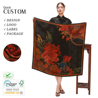 Selendang Sutra Xiangyun Elegan 42x42 Inci, Benang Aroma Harum Khusus, Mewah Alami Bermotif Bunga Persegi untuk Wanita