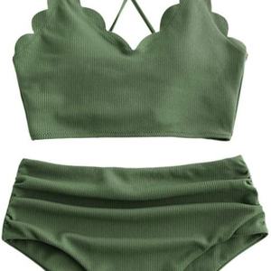 Ensemble 1 pièce de maillot de bain uni sans couture à logo personnalisé, séchage rapide, avec bas de bikini triangle à nouer effet froissé et string de plage - Product Image 3