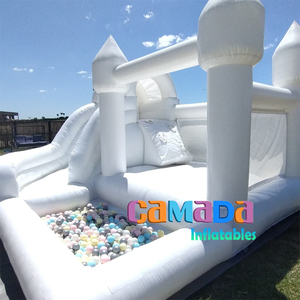 บ้านเด้งเป่าลมพีวีซีเกรดการค้าบ้านเด้งสีขาวพร้อมหลุมลูกบอลสำหรับงานเลี้ยงเด็ก - Product Image 2