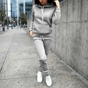 Survêtement décontracté 2-en-1 pour femme, sweat à capuche zippé et pantalon de jogging, respirant, 100% coton, tissu doux au toucher, marque privée, stock disponible - Product Image 1