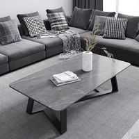 Table basse en pierre de quartz de style nordique minimaliste moderne, pieds en métal, résistante à l'eau, sans entretien, idéale pour les petits appartements