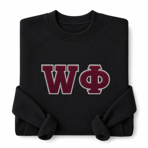 Sweat-shirt à col rond en chenille avec lettres grecques brodées sur mesure et appliqué en feutre pour vêtements d'ambiance de fraternité et de sororité - Product Image 3