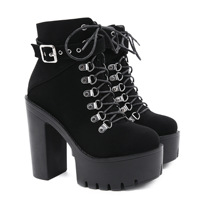 Xinzirain bottes gothiques pour femmes à plateforme en cuir noir 13cm à talons hauts et épais vente en gros de quantité minimale de commande inférieures personnalisées
