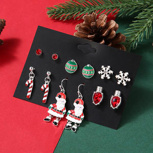 Nueva venta al por mayor gran oferta de alta calidad gota aceite Santa Claus colorido Rhinestone cristal Navidad pendientes conjunto para regalo - Product Image 1