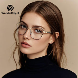 女性の最新ファッション猫目アンチブルーライト光学ダイヤモンドコンピューターメガネソリッドメタル眼鏡フレーム付き - Product Image 1