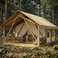 Hôtel Safari 5x7m en toile de coton Oxford avec matériaux PVC/PVDF, ouverture rapide quatre saisons, portable, type à armature droite, une chambre