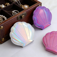 Miroir de poche compact BUYWAY en forme de coquille, double face grossissant 1X/2X, irisé, cadeau OEM