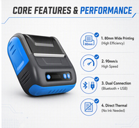 EDOO ED805B Printer Mini Portabel 80mm Kecepatan Tinggi, Pintar, USB/Nirkabel/Termal untuk Struk, Mini Imprimante Thermique