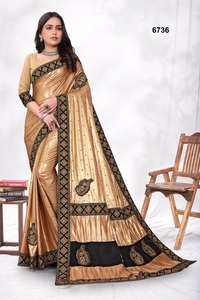 Saree en soie Malai doux et luxueux avec broderie complexe, bordure fantaisie, travail à la main, y compris chemisier Malai en velours pour adultes - Product Image 4