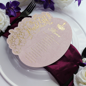 Tarjeta de menú de textura rosa para boda imprimible personalizada menú de mesa de papel dorado de ante de terciopelo para <span class=keywords><strong>restaurante</strong></span> Hotel banquete evento - Product Image 5