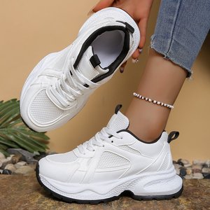 Zapatillas Deportivas <span class=keywords><strong>Blancas</strong></span> de Malla para <span class=keywords><strong>Mujer</strong></span> - Zapatillas de Plataforma Transpirables Estilo Dad Shoes para Uso Diario y Deportivo - Product Image 1
