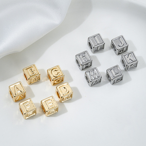Titanium Steel Non-tarnish 8mm 26 Letter square Dice Embossed 14K Gold Plated Spacer Beads Handmade Beaded Bracelet Necklace <strong>Bag</strong> - Product Image 5