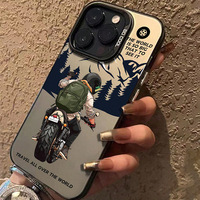 Casing Handphone TPU PC Berlapis Perak dengan Cetakan Pria Pengendara Motor untuk iPhone 11 12 13 14 15 16 17 18 Pro Max