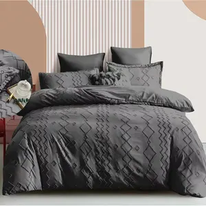 Custom Microfiber Boho Geometric Cut Out Tufted Duvet Cover Bedding Bed Sheet Sets 3 Pieces