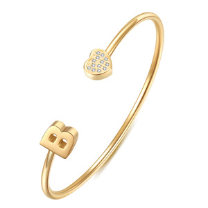 Bracelet ouvert en forme de cœur avec incrustation de cristaux pour femmes, à porter au quotidien, en acier inoxydable, 8 mm, design simple et tendance - Product Image 3
