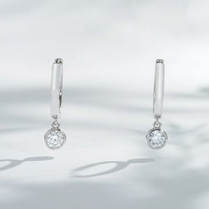 Starsgem 0.4ct 3.9mm Round Brilliant Cut Lab Grown Diamond Bezel <b>Set</b> 18K White <b>Gold</b> Luxury Unisex <b>Earrings</b> - Product Image 1