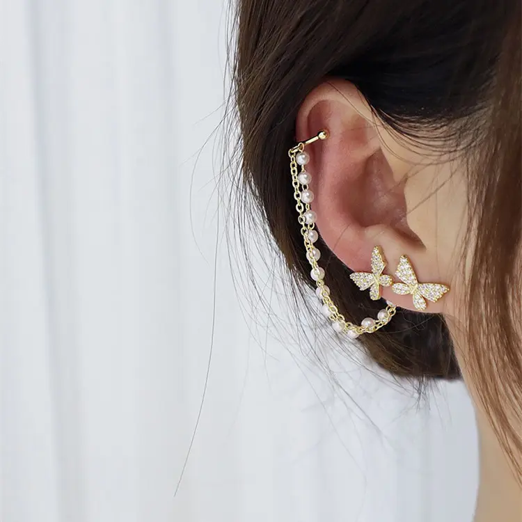 NUORO Simple Piercing Long Earrings Hanging Ear Cuff Jewelry For Girls Ear Bone Clip Butterfly Tassel Earring Boucle D'oreille