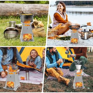Estufa de Leña Plegable de Acero Inoxidable, Portátil, para Acampar al Aire Libre, Chimenea para Cocinar - Product Image 5