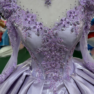 Vestido de Gala Lavanda Exquisito Mc041, Vestido de Quinceañera con Apliques de Encaje Floral y Cuentas, Satén Brillante, Jancember - Product Image 5