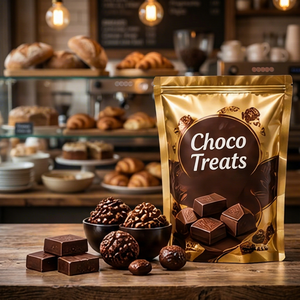 Custom Chocolate Ziplock Doypack <b>Pouch</b> Printed Food Packaging Bag for Confectionery Bakery - Product Image 1