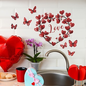 DAMAI Adhesivos Decorativos de Pared con Diseño de Corona de Rosas Animadas y Mariposas para el Día de San Valentín, Material de PVC Autoadhesivo, Decoración Romántica Festiva para Interiores - Product Image 3