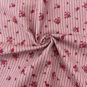 Home Textiles Wholesale Cotton Flannel Striped Rose Handle Printed Fabric Short Brushed Fabric For Women Wear Child Hat Clothing