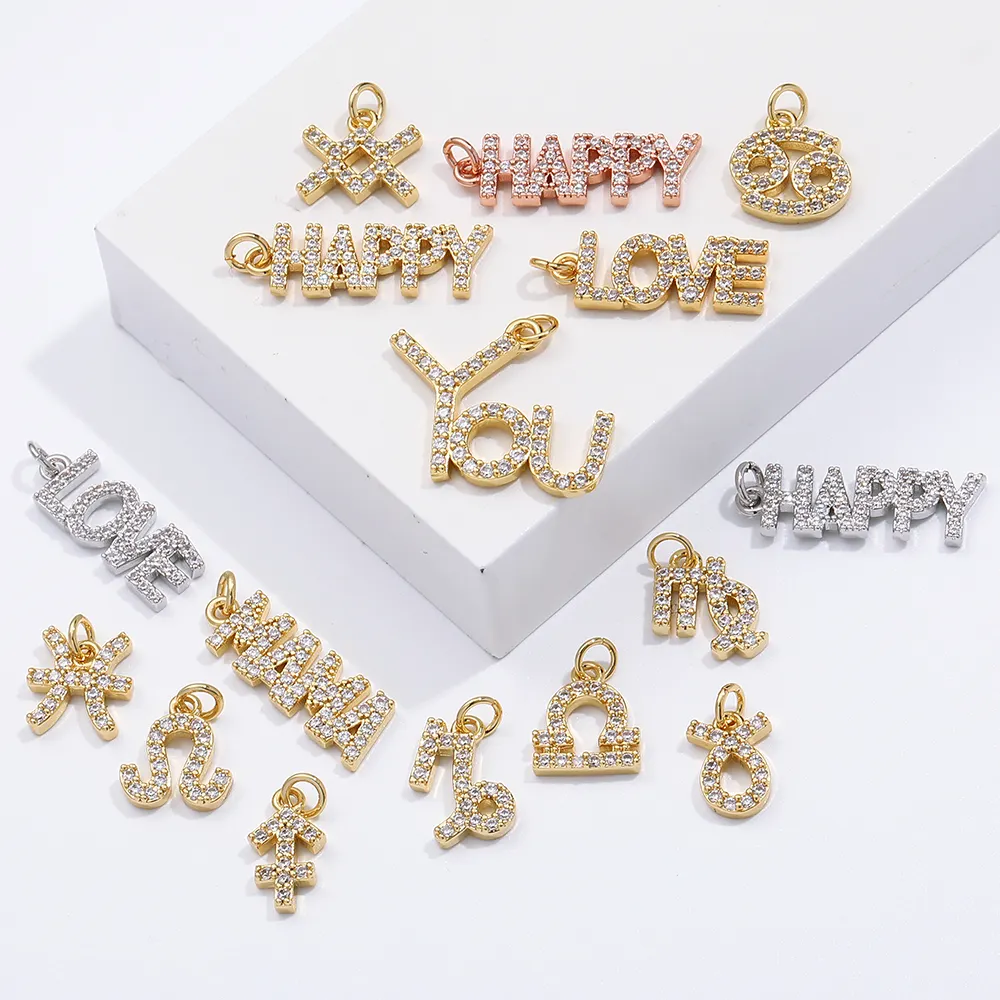 Colgante de circonia cúbica con letras y palabras para mujer, símbolo, joyería chapada en oro de 18k, accesorios para mujer, 2022