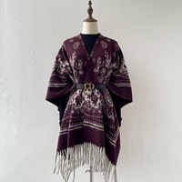 Selendang Jubah Rumbai Bunga Mete Impor Wanita Musim Gugur/Dingin Tebal Bahan Kasmir Imitasi Poliester Dewasa Retro Etnik
