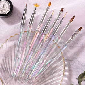 Customizable Crystal Handle Nail Brush Set Soft Nylon Bristle Gel Nail Art Painting Manicure Kit for Salon Wholesale Supply - Product Image 3