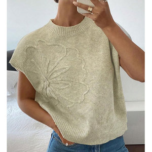 Suéter Holgado de Nuevo Estilo para Mujer, Chaleco de Punto de Color Sólido con Bordado, a la Moda - Product Image 5