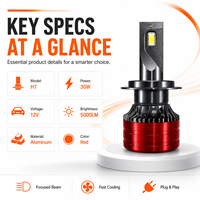Ampoule de phare LED H7 pour marché de la réparation automobile, 30W 5000LM 12V, lampe de remplacement à ajustement universel