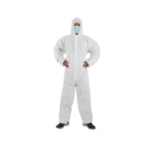 Ropa de Trabajo Protectora Desechable de PP No Tejido <span class=keywords><strong>SMS</strong></span> Microporoso Antiestático, Resistente a Ácidos y Radiación, con Cubrecalzado - Product Image 4